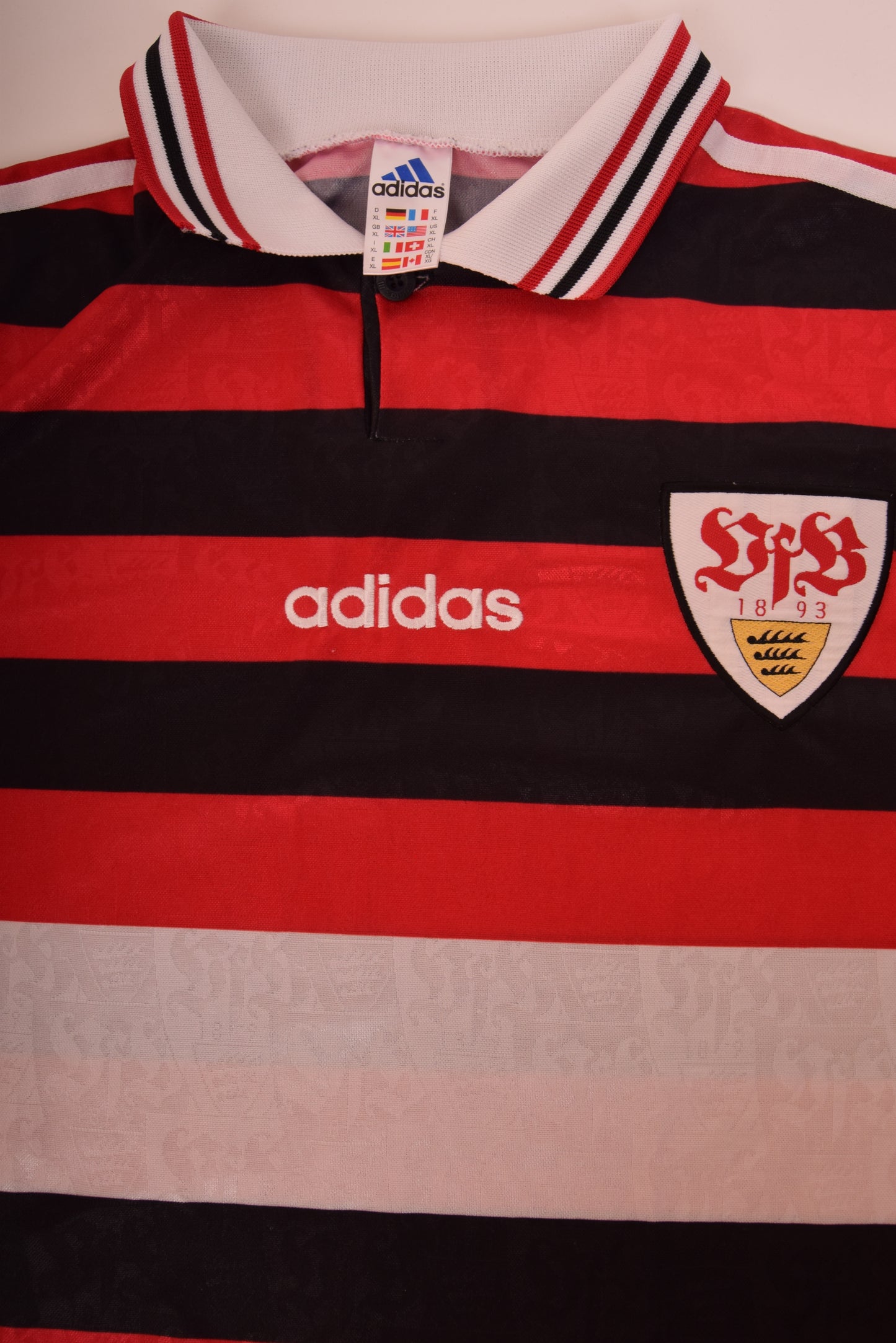 Vintage VFB Stuttgart '97-'98 Adidas Away Football Shirt Size XL Red Black