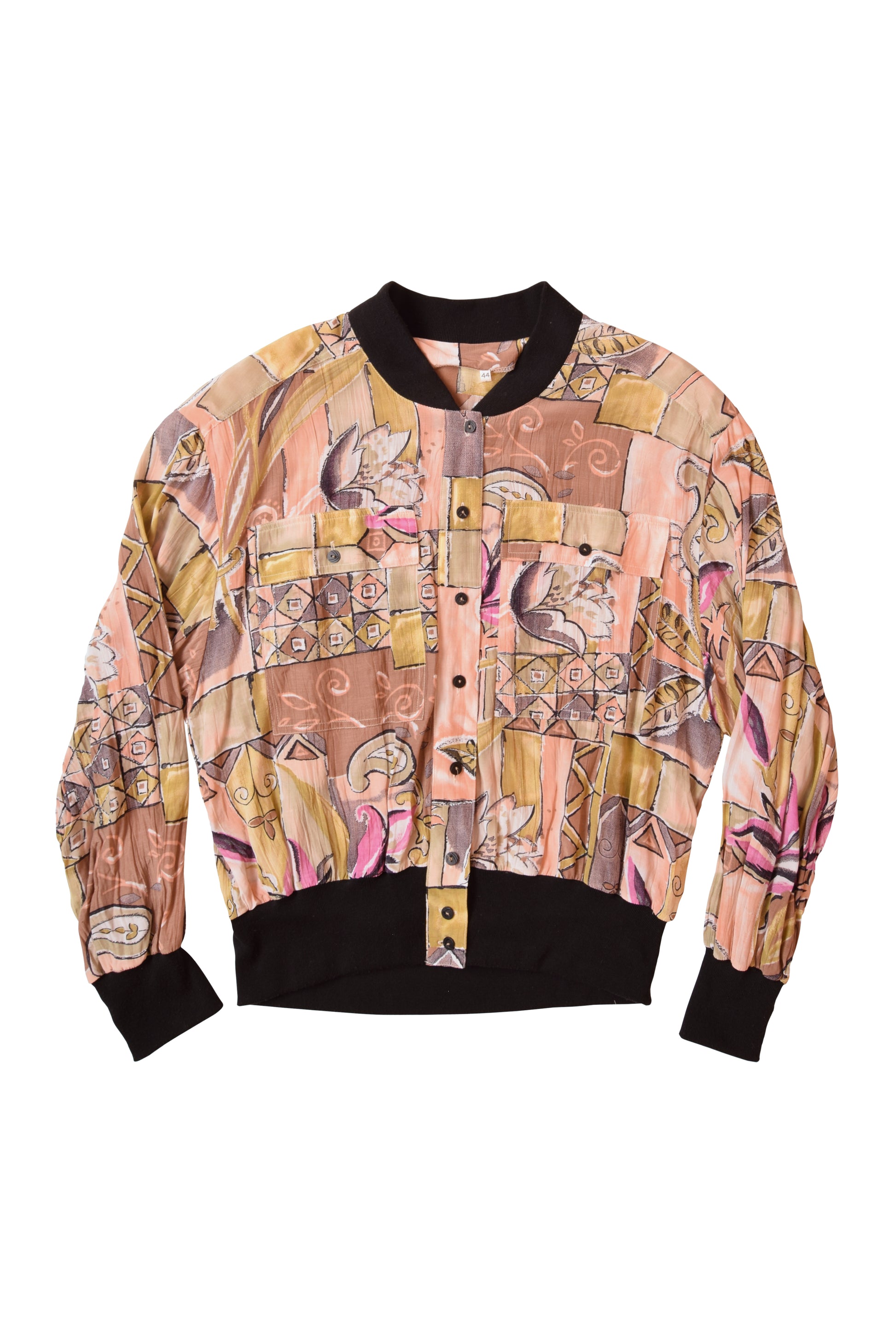 Vintage 80's Jacket / Shirt with Shoulder Pads Floral & Geometric Pattern Size M-L
