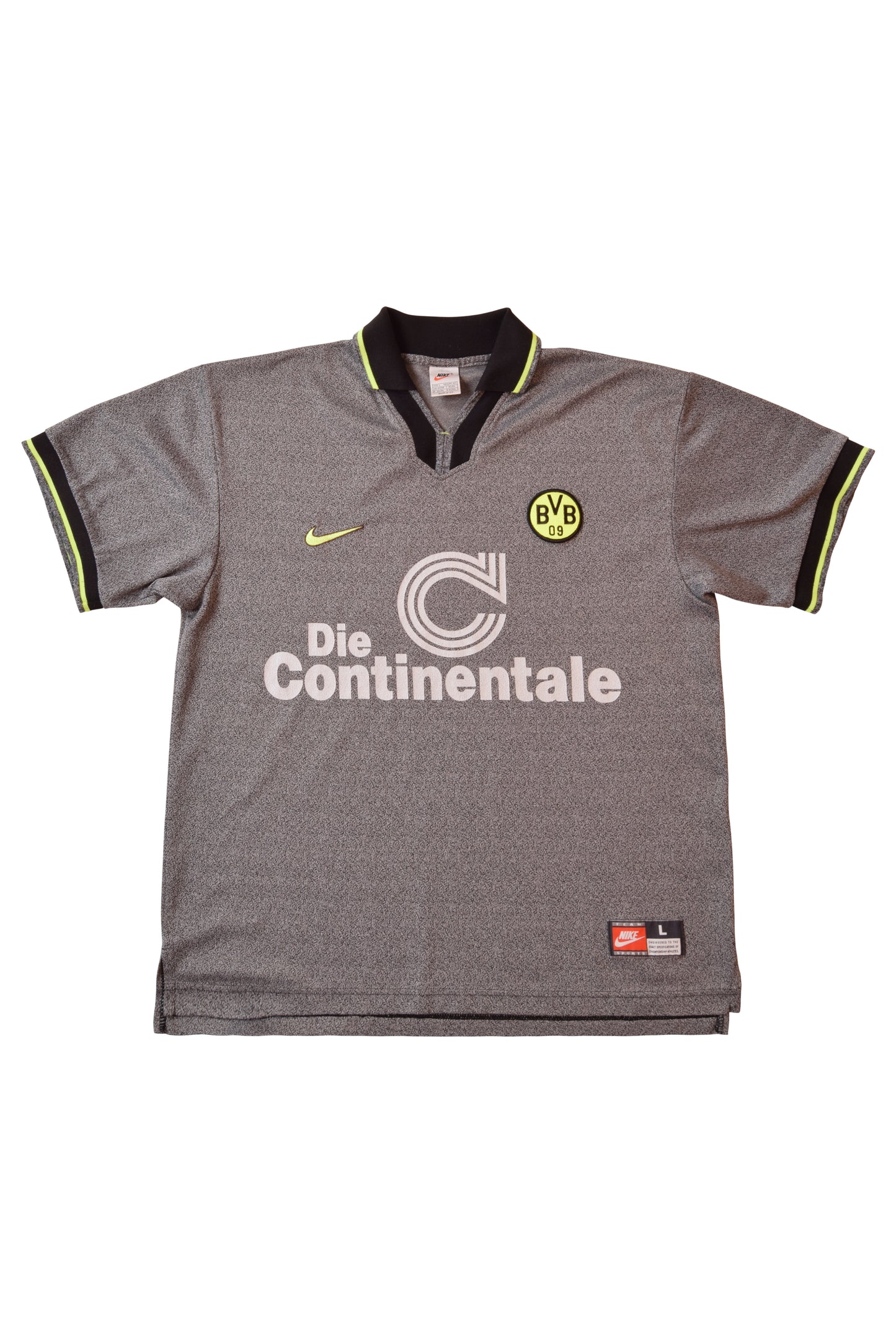 Vintage Borussia Dortmund BVB NikeTeam 1997-1998 Football Shirt Size L Die Continental Made in UK Grey Away