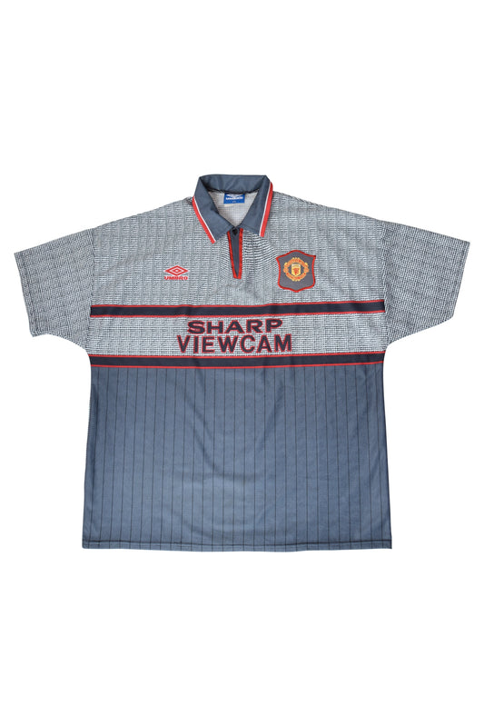 Vintage Manchester United Umbro 1995-1996 Away Football Shirt Grey Size XL Sharp Viewcam Made in England