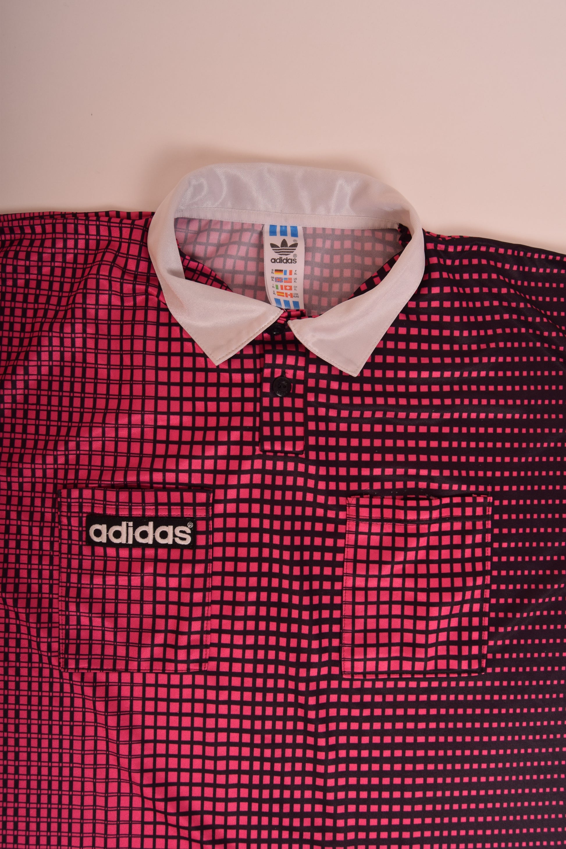 Vintage Adidas Referee Shirt Euro 1996 Size XL Black Pink Made in England