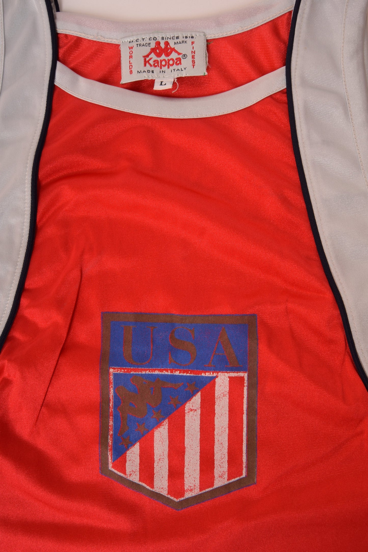 Vintage 80's USA Kappa Track & Field Tank Top Los Angeles Olympic 1984 Made in Italy Red Grey