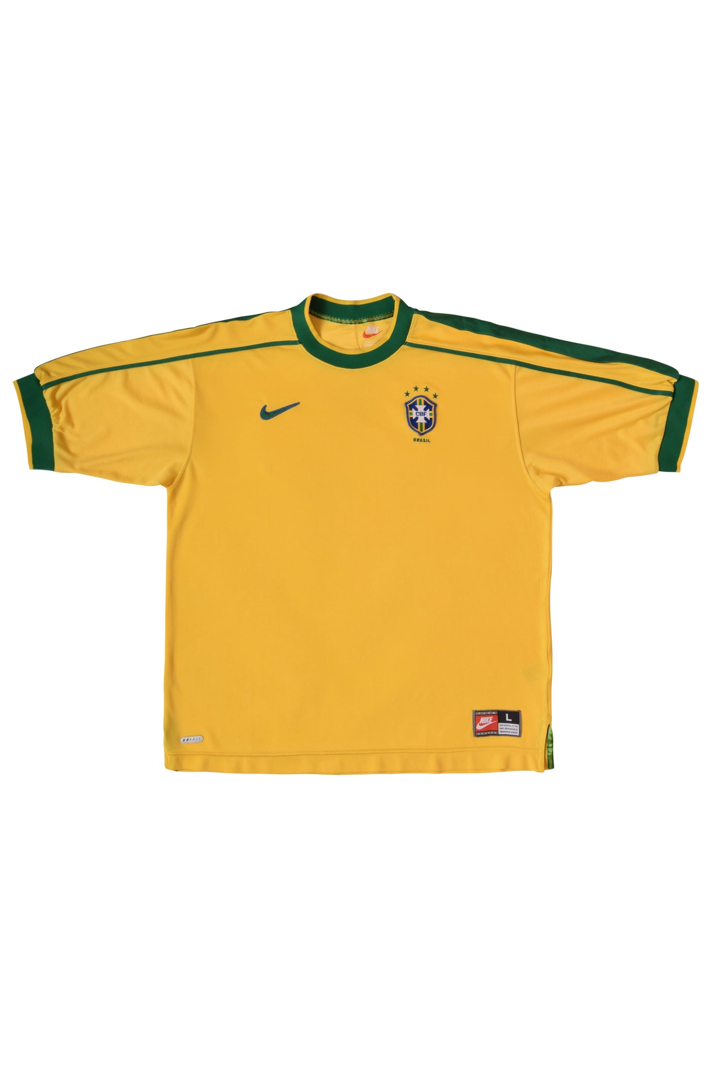 Vintage Nike Brazil 1998 - 2000 Home Football Shirt Size L Yellow Green Made in UK