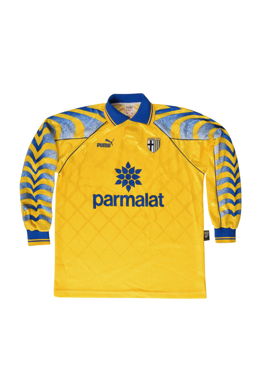 Vintage AC Parma 1995-1997 Away 3rd Football Shirt Yellow Parmalat Puma Size XL Made in Italy Long Sleeve