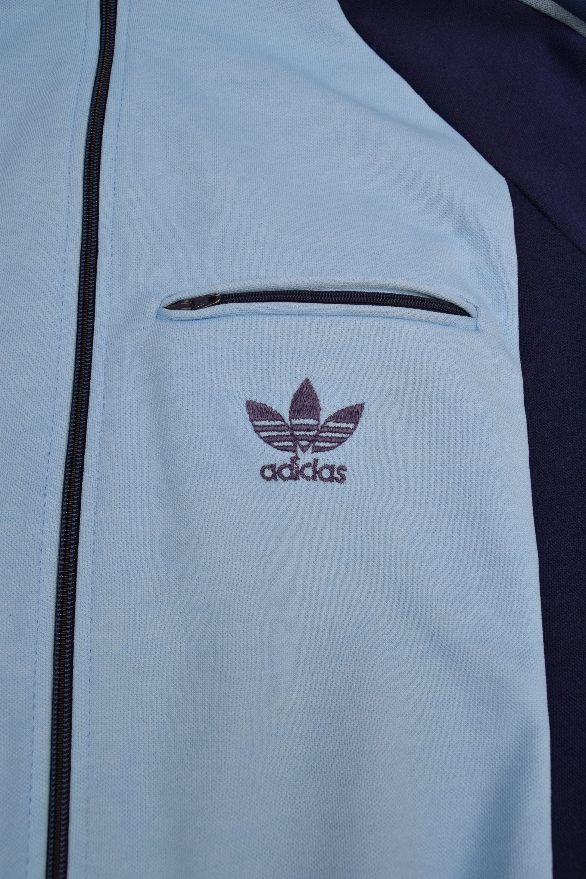 Vintage 70's 80's Adidas Ventex Jacket Track Top Made in France Blue Polyester Cotton Viscose
