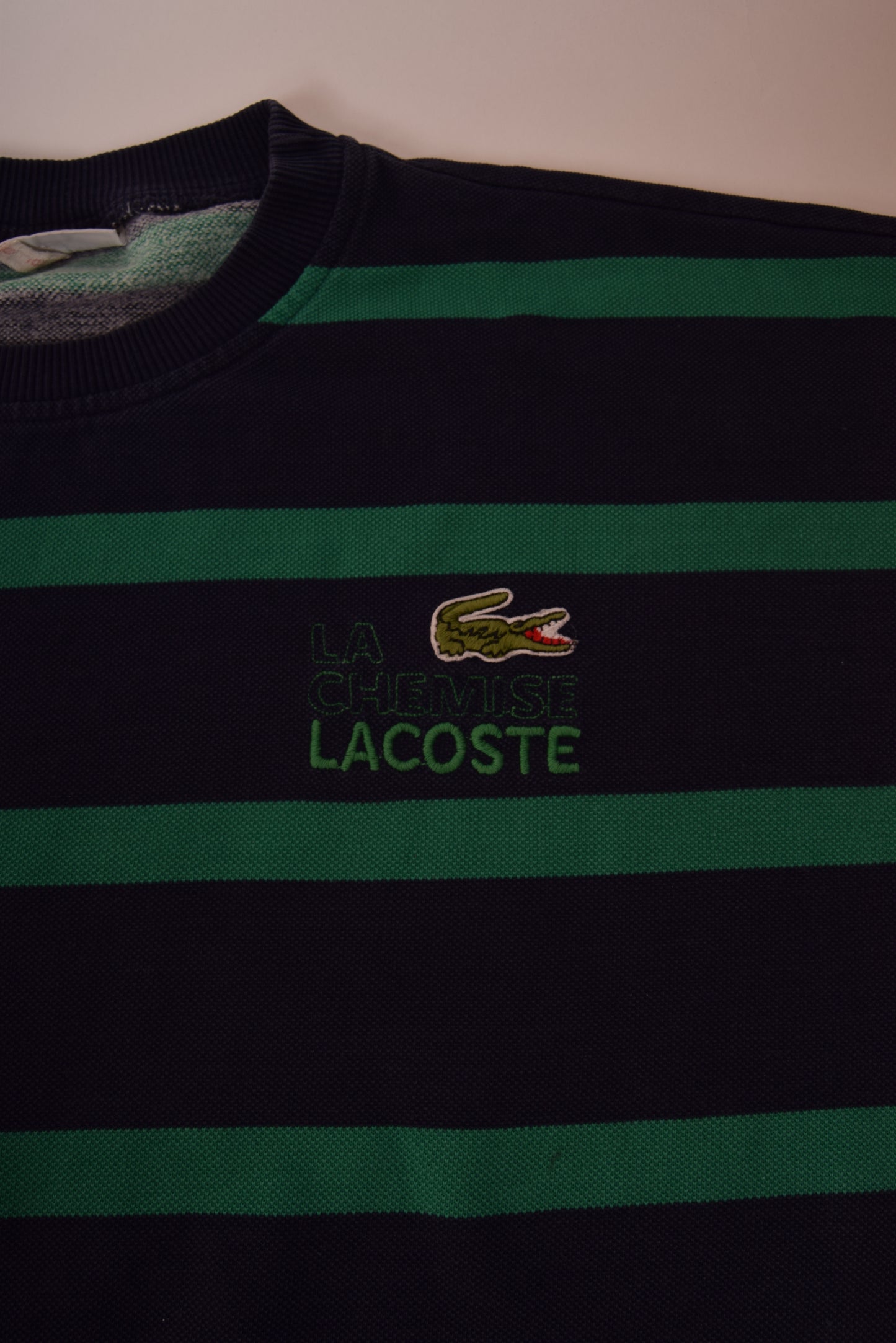 Vintage 80's Lacoste La Chemise Pique Sweatshirt Crew Neck Made in France Blue Green Size L-XL  Stripes