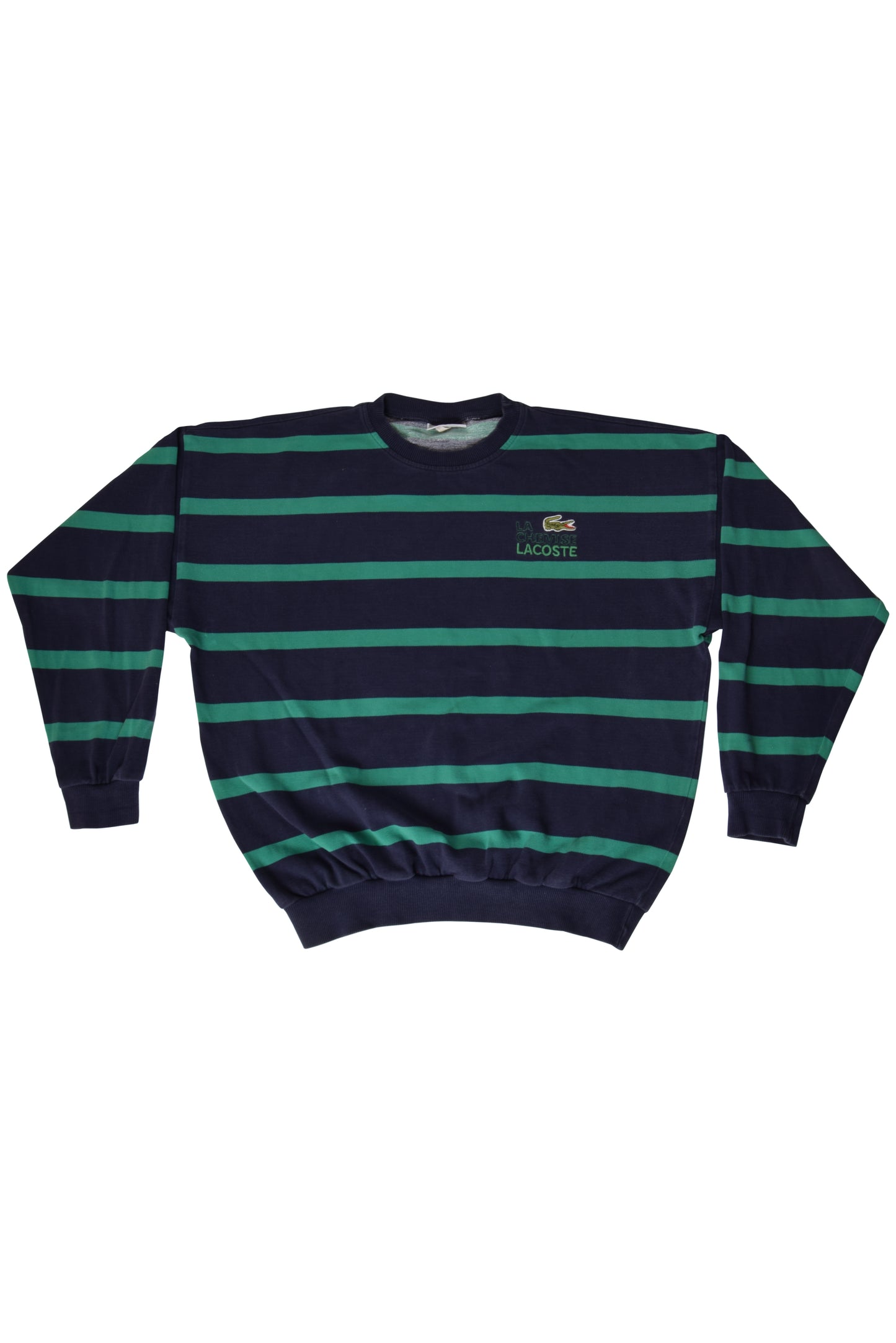Vintage 80's Lacoste La Chemise Pique Sweatshirt Crew Neck Made in France Blue Green Size L-XL  Stripes