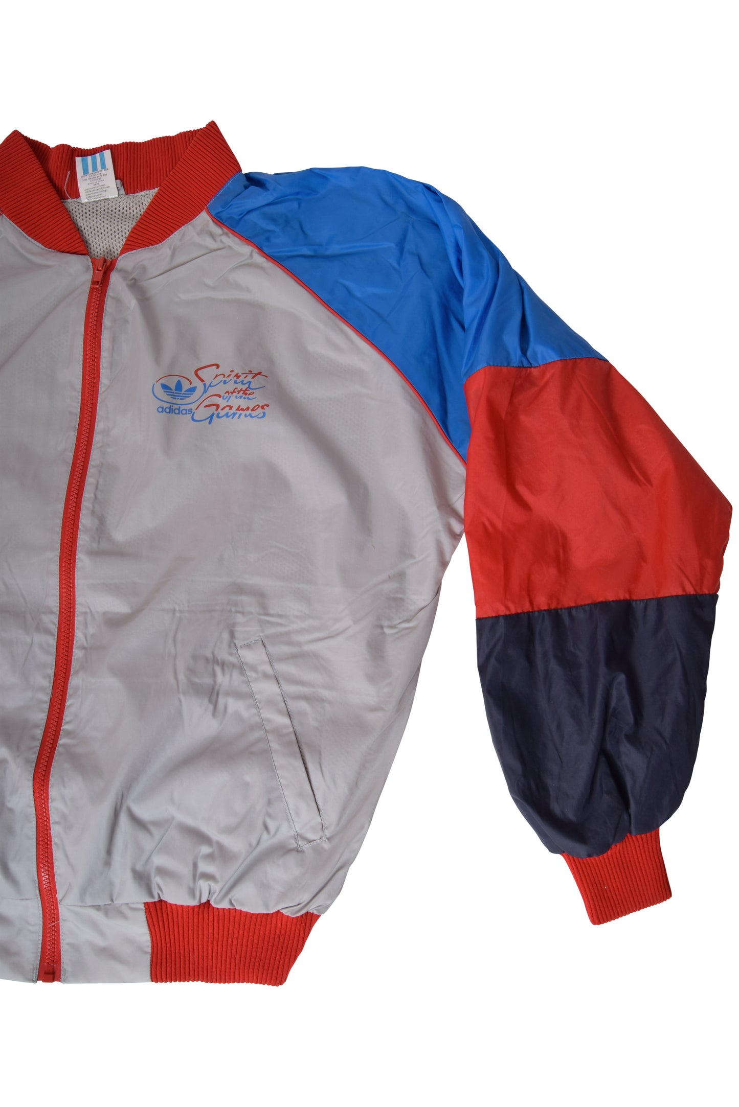 Vintage 80's Adidas Spirits Of The Games Jacket Shell Size L Grey Red Blue