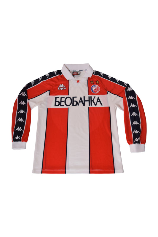 Vintage FK Crvena Zvezda Red Star Belgrade 1995-1997 Football Home Shirt Size S Made in Italy Long Sleeve Red White