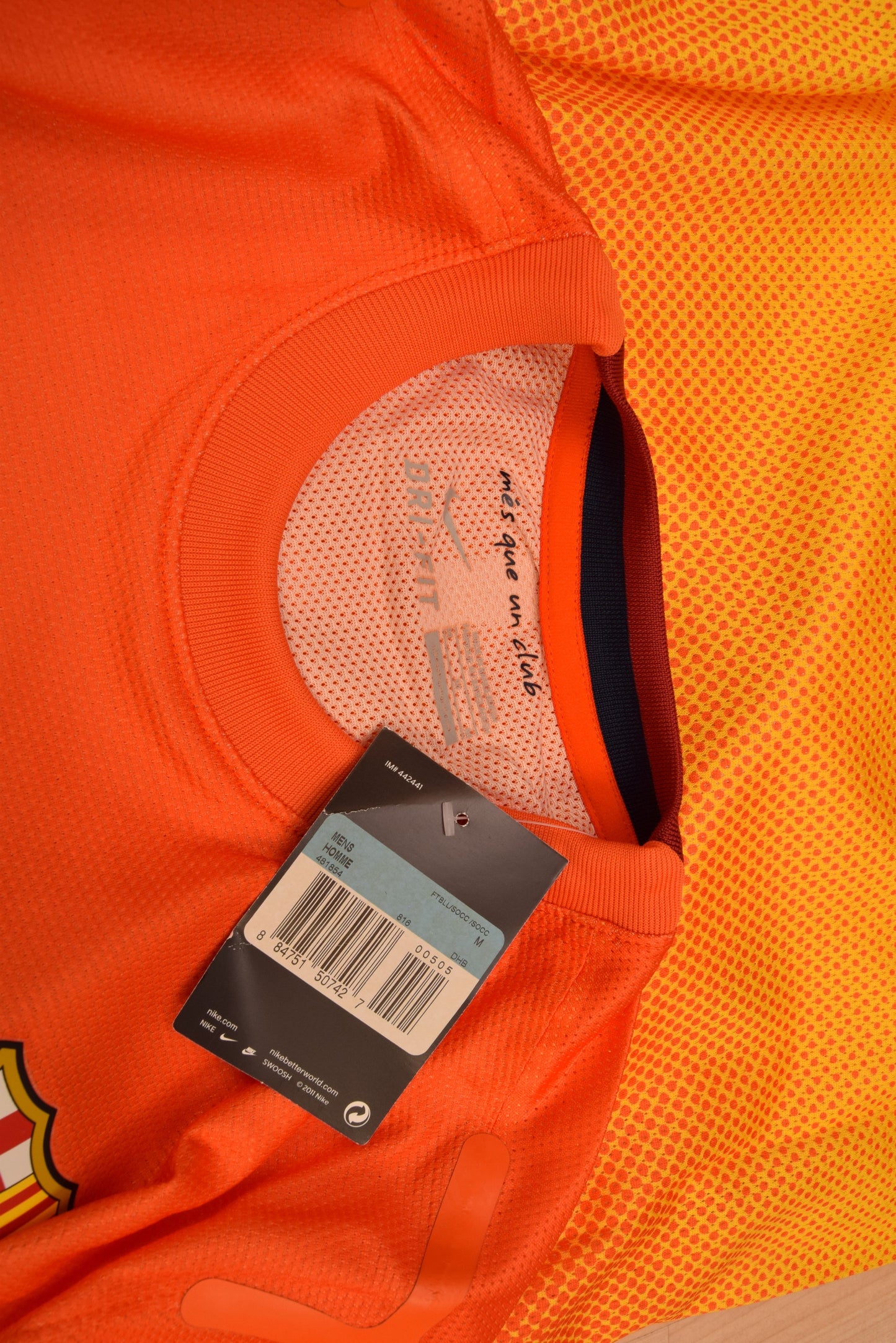Authentic New FC Barcelona Nike DRI FIT Player Issue 2012 2013 Away Football Shirt BNWT Deadstock Qatar Foundation Orange Yellow Size M