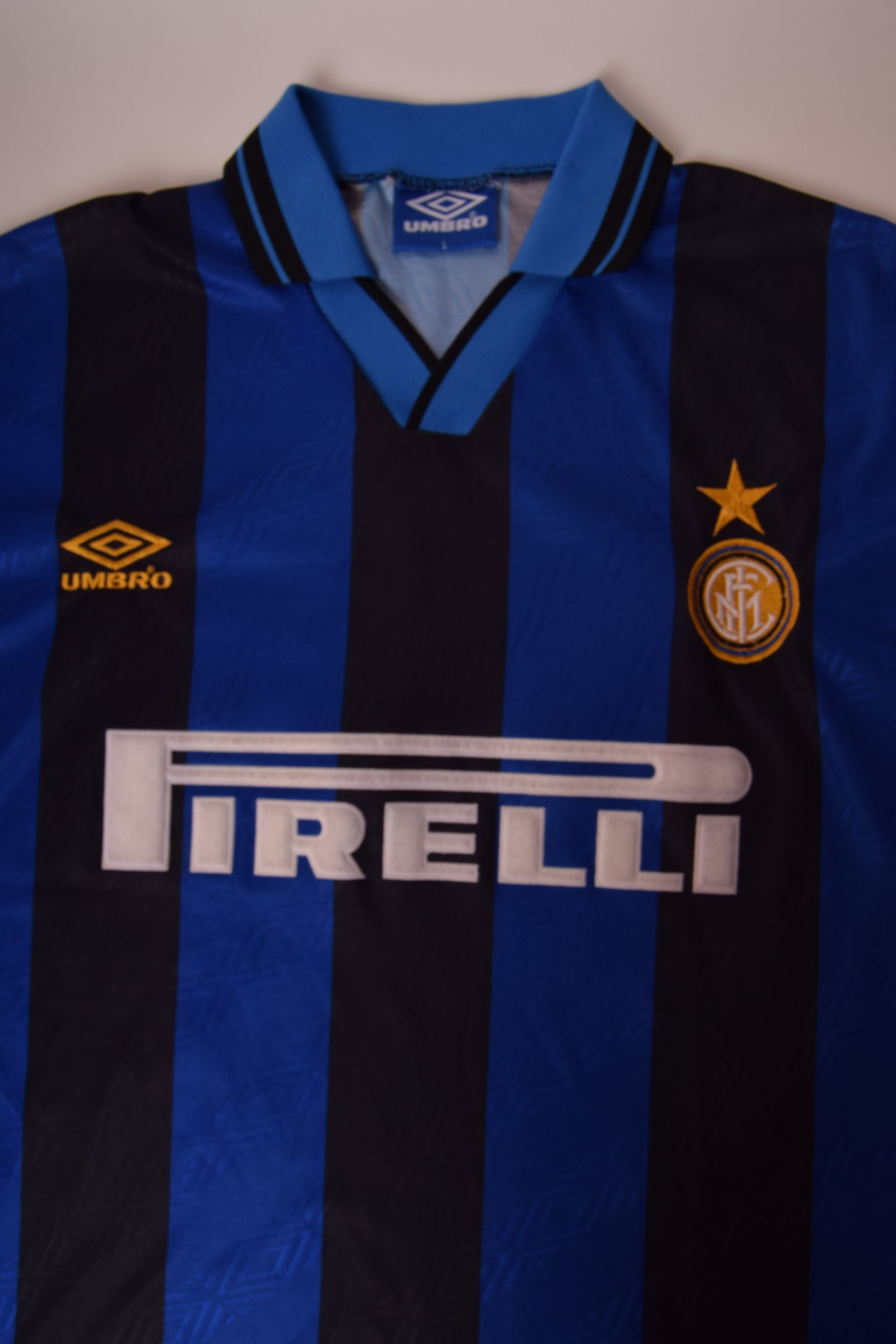 Vintage Inter Milano Umbro 1995 - 1996 Home Football Shirt Black Blue Pirelli Size L Made in England