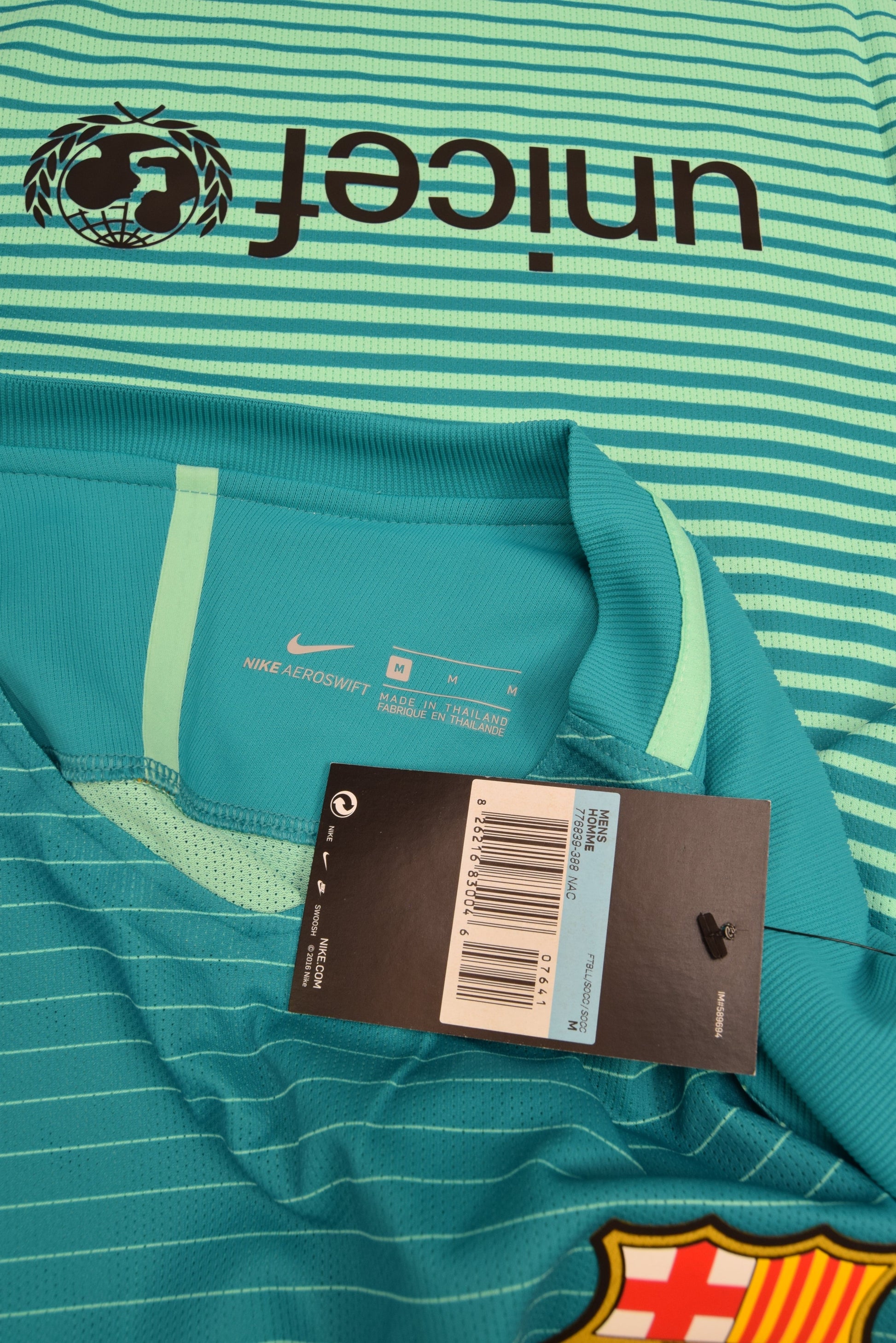 Authentic New Barcelona Nike Aeroswift 2016 - 2017 Player's Edition / Issue Away Third Football Shirt Size M BNWT Deadstock Unicef Teal Mint Green