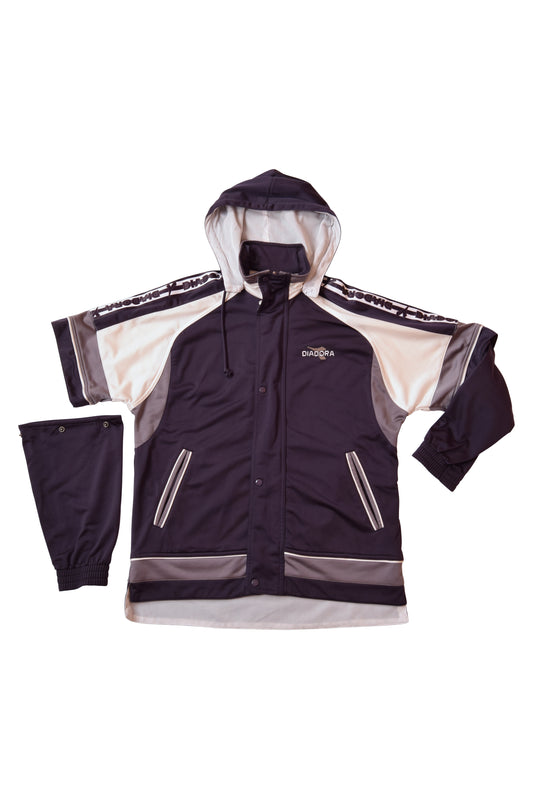 Vintage Diadora Light your Fire 90's Jacket with Detachable Sleeves & Hoodie Blue White Grey 