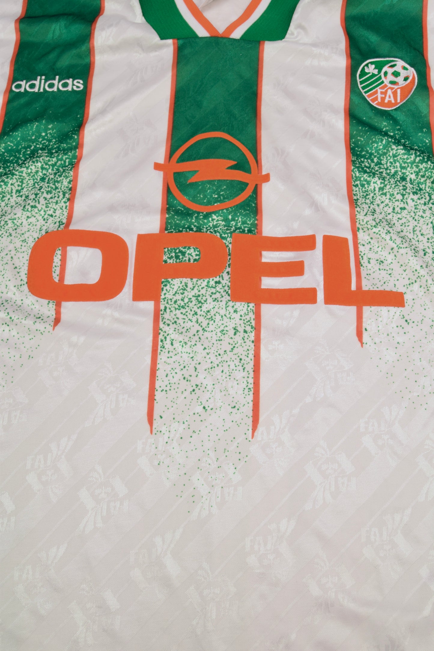 Vintage Ireland Adidas 1994 - 1995 Away Football Shirt White Green Coral Opel FAI Size 40-42'' / L Made in Ireland WORLD CUP USA 1994