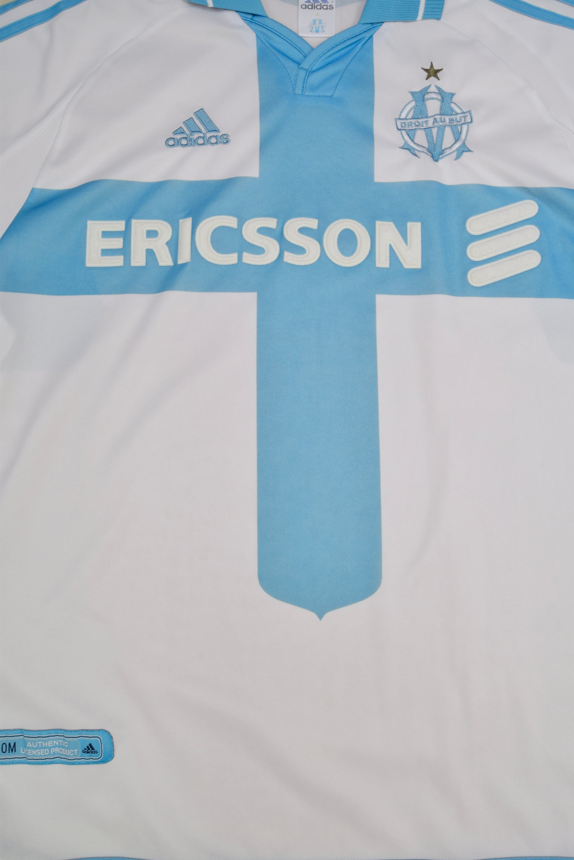 Olimpique Marseille Adidas 2000  2001 2002 Home Football Shirt White Blue Ericsson Size L-XL