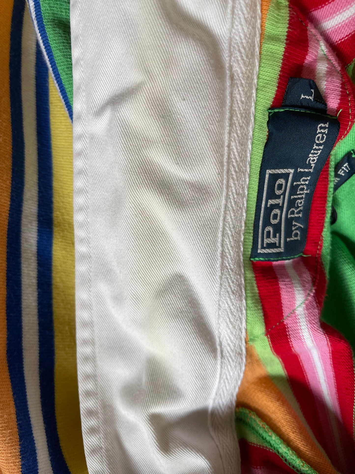 Vintage Ralph Lauren Polo Shirt Pique Rugby Multi Colours With Stripes Size L 100% Cotton