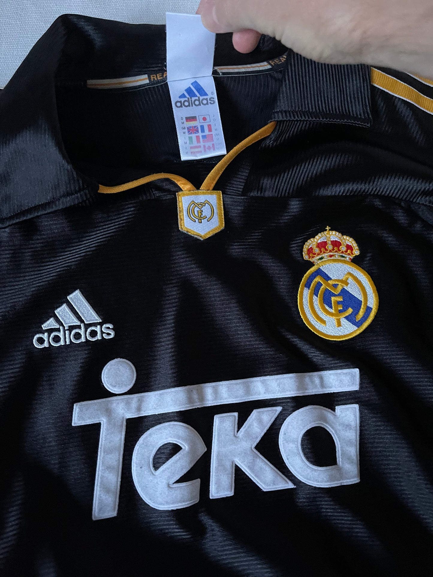 Vintage Real Madrid Adidas 1999-2001 Away Football Shirt Black Shiny Size M Teka