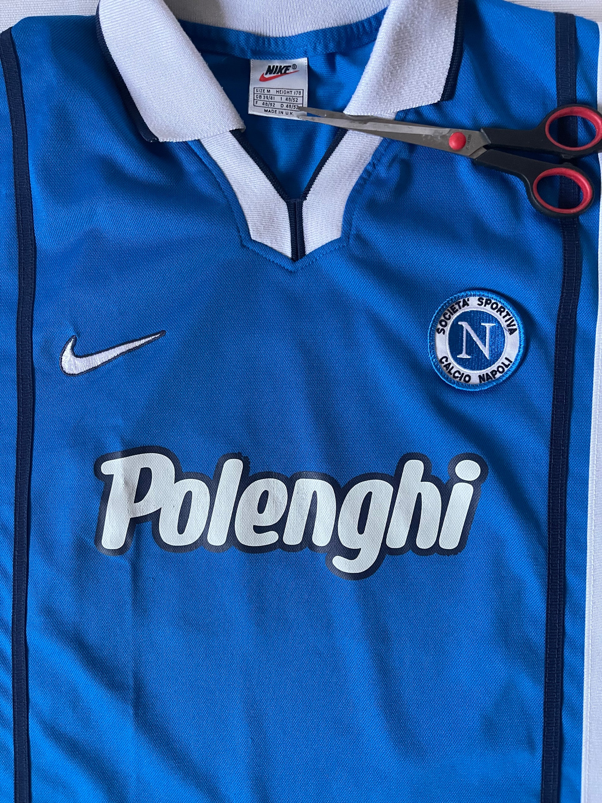 Vintage Societa Sportiva Calcio Napoli Naples Nike 1997 - 1998 Home Football Shirt Blue Polenghi Size M Mede in UK