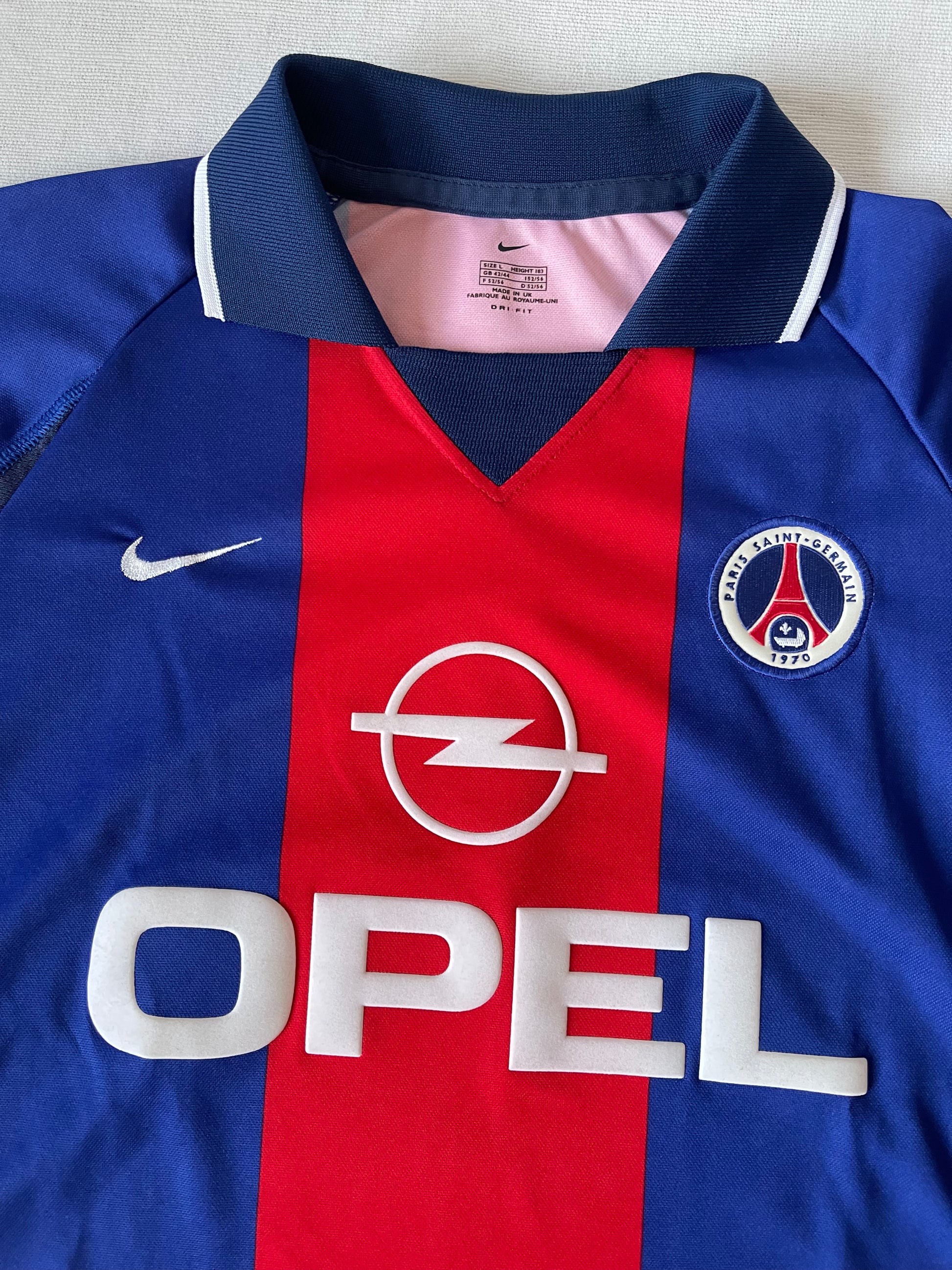 Vintage PSG Paris Saint Germain Nike 2000-2001 Home Football Shirt Opel Made in UK Size L Dri - Fit