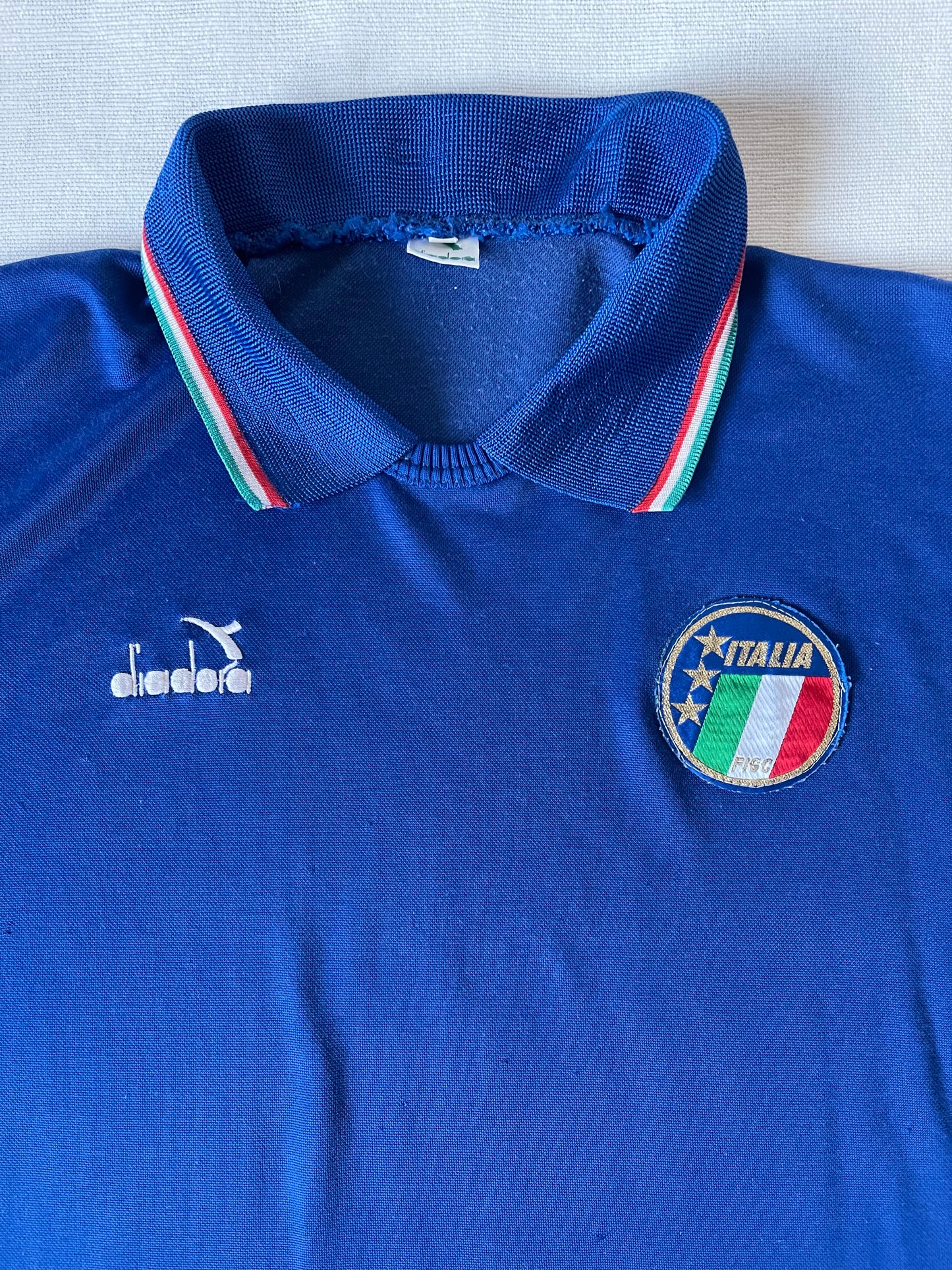 Vintage 1986-1990 Italy Italia Diadora Football Shirt Home Made in Italy Blue Size M