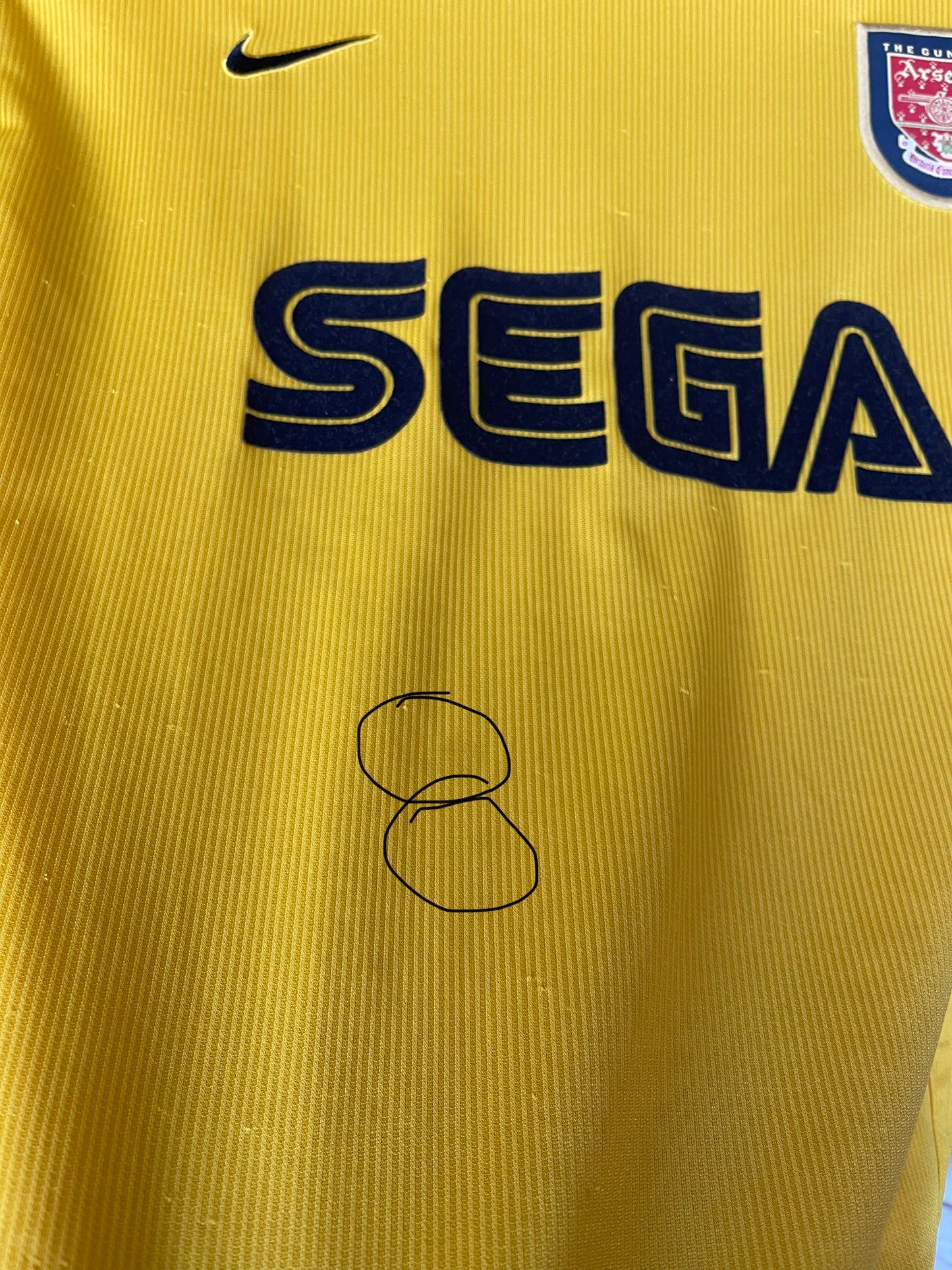 Arsenal Londra Dennis Bergkamp Nike #10 1999 2000 Away Football Shirt Sega Yellow Blue Size XXL