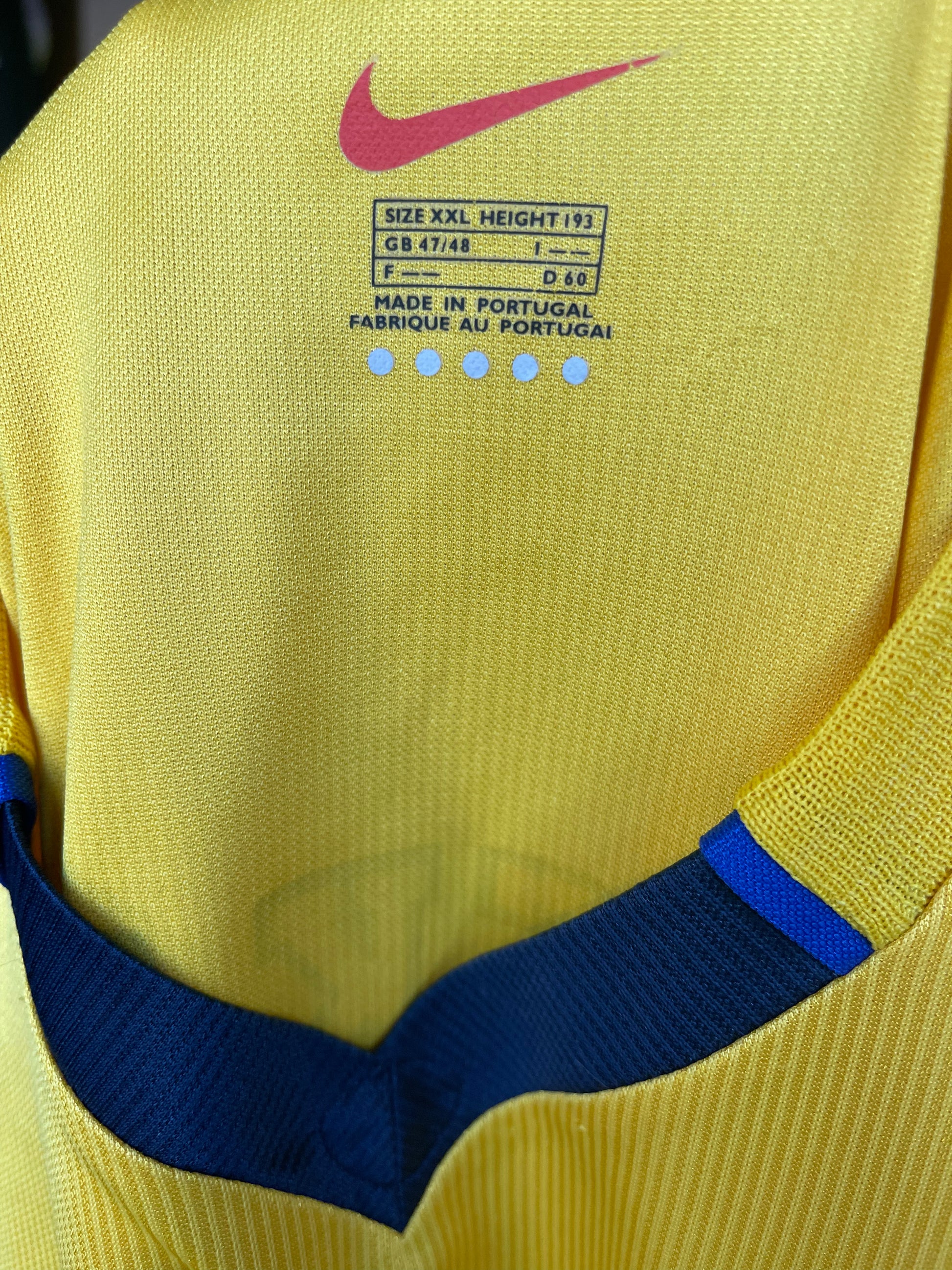 Arsenal Londra Dennis Bergkamp Nike #10 1999 2000 Away Football Shirt Sega Yellow Blue Size XXL