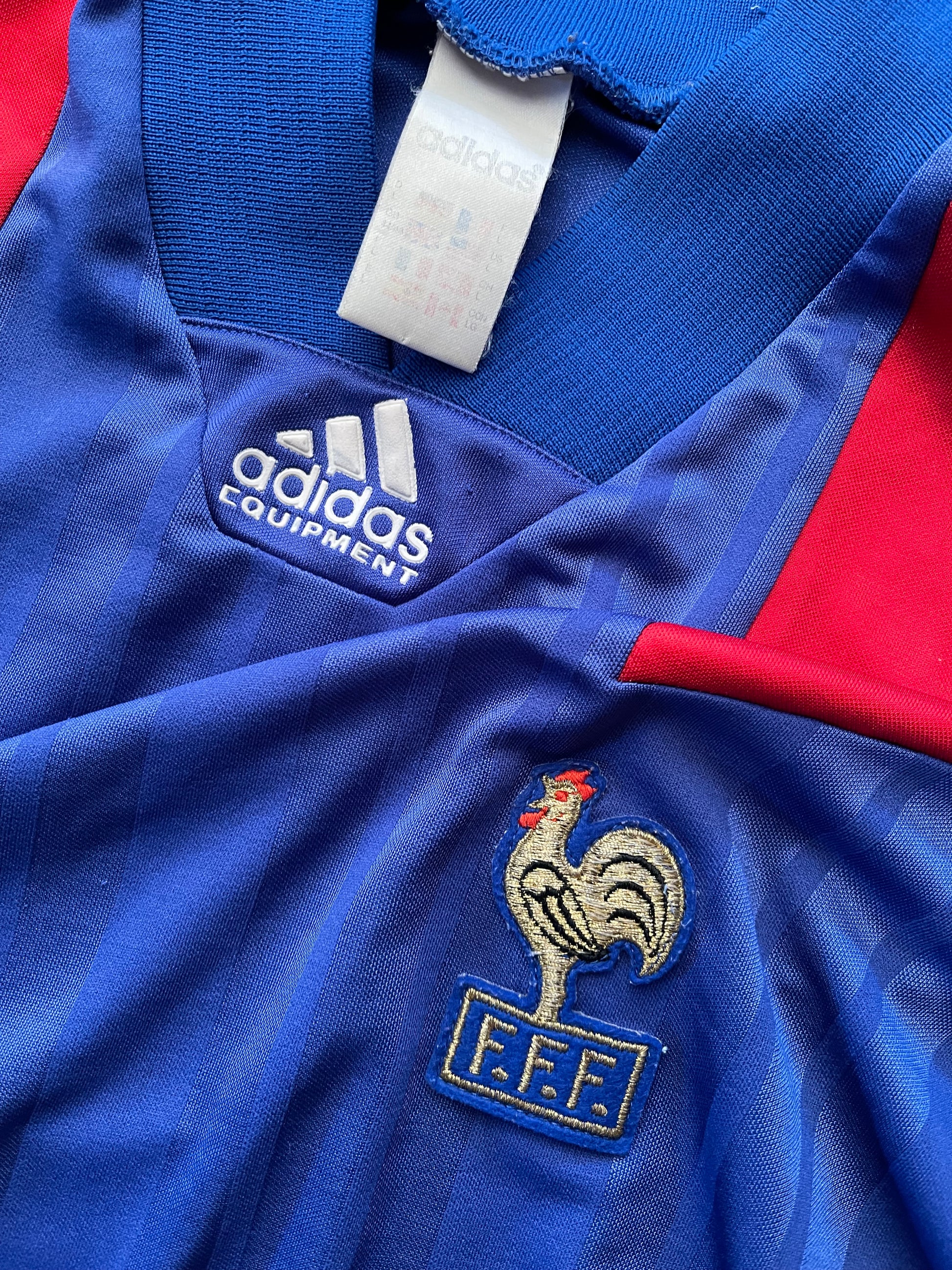 Vintage France Adidas Equipment 1992-1993 Home Football Shirt Size L Blue Red White