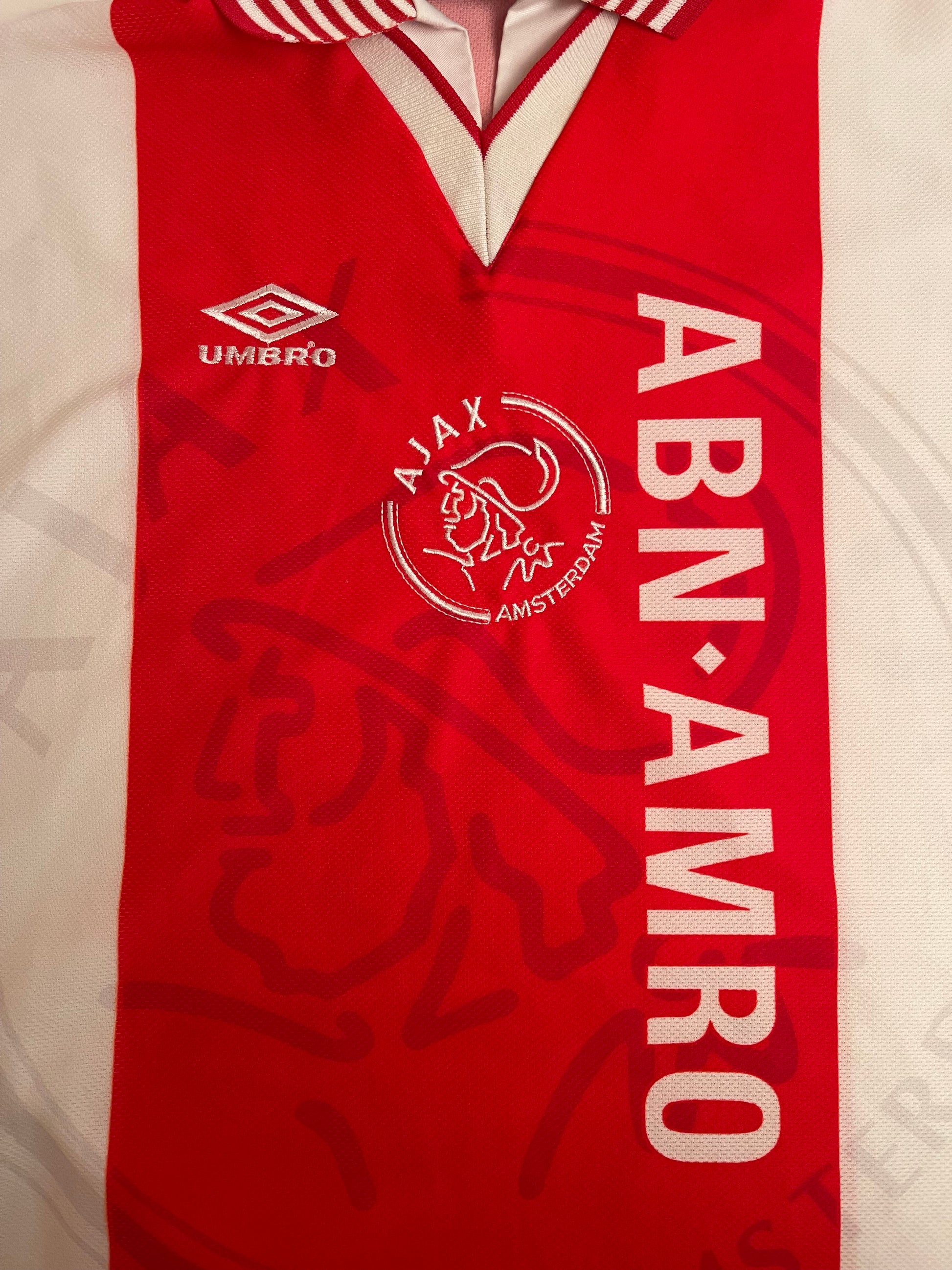 Vintage Ajax Umbro 1995-1996 Home Football Shirt Red White Size XL Made in England Abn Amro