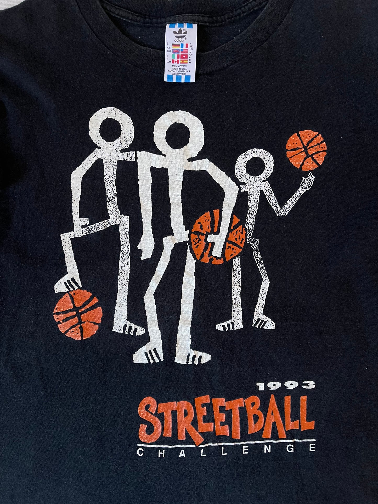 Vintage Adidas Streetball Challenge 1993 T-Shirt Black Made in USA Size M 100% Cotton