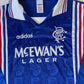 Vintage Glasgow Rangers FC Adidas 1996 - 1997 Home Football Shirt Size L Blue White Red Made in UK McEwan's Lager