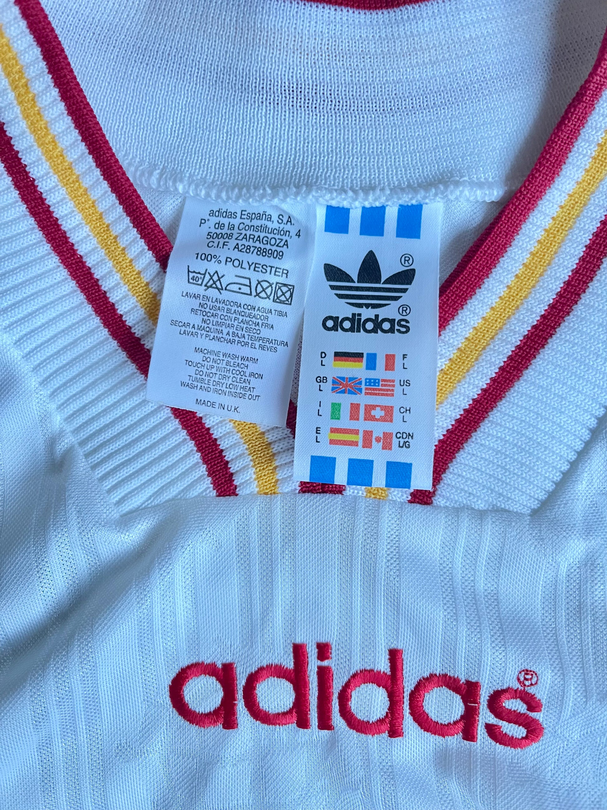 Vintage Spain Adidas 1996 1997 Away Football Shirt Size L White