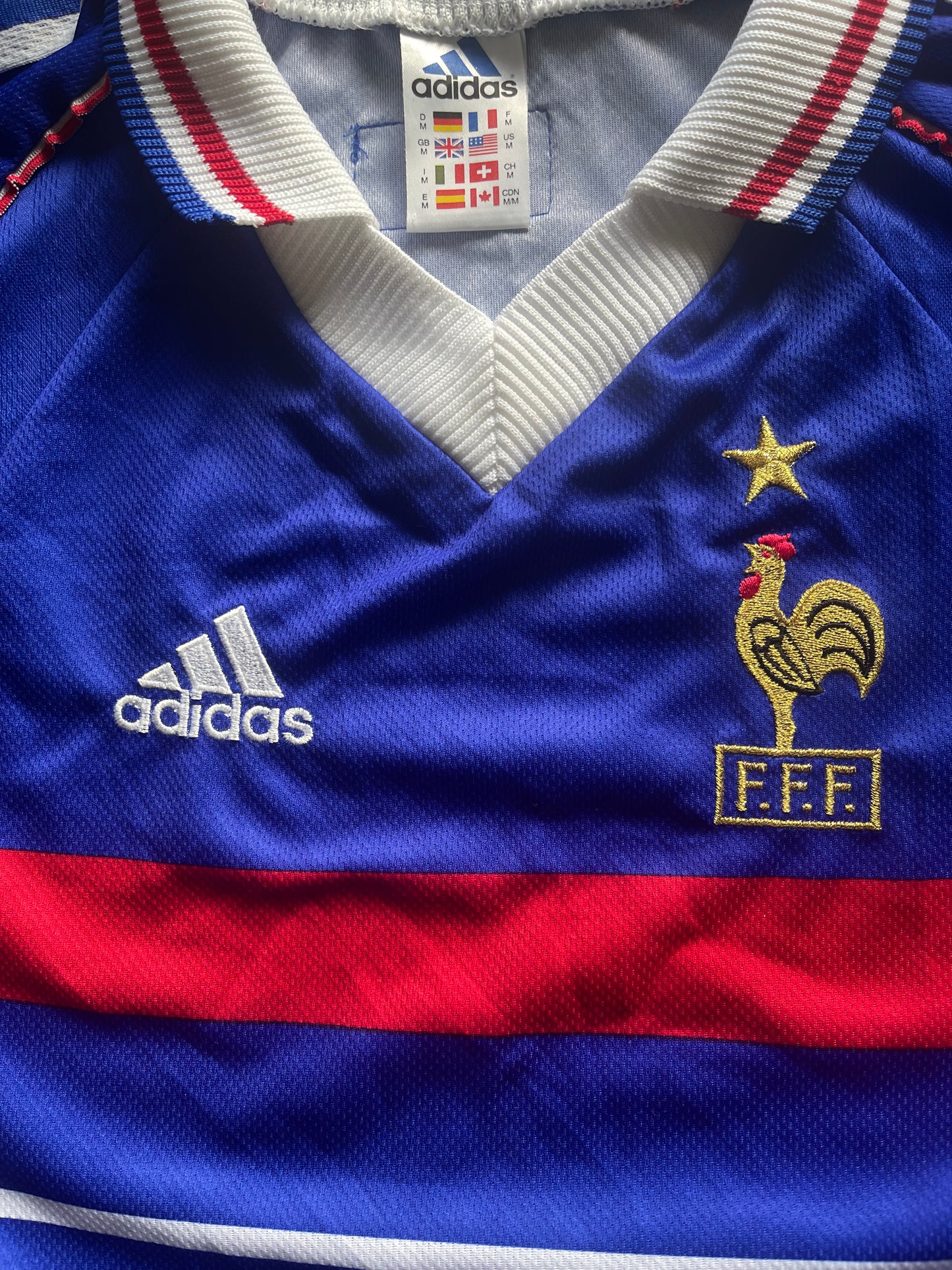 Vintage France Adidas Home Football Shirt 1998 1999 2000 World Cup Size M Blue Made in UK