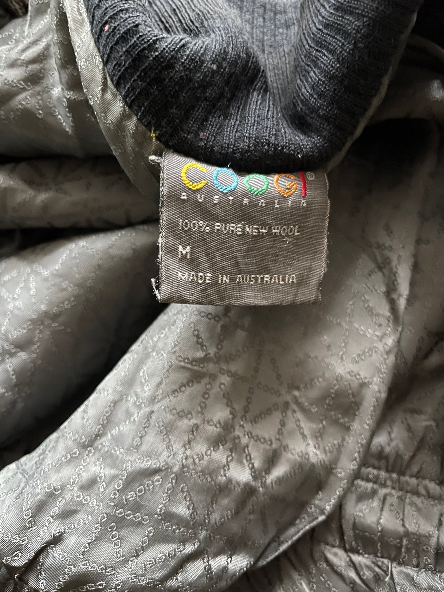 Vintage Coogi Jacket Made in Australia Size M 100% Pure New Wool Black Grey Blue