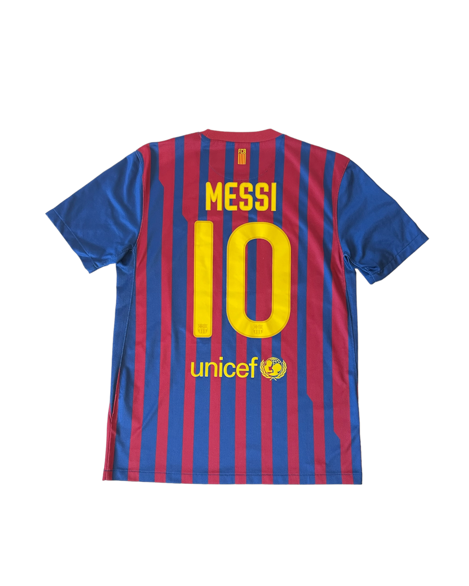Lionel Messi Barcelona Nike 2011 - 2012 Home Football Shirt #10 Qatar Foundation Unicef Size M Red Blue