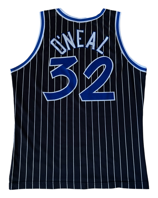 Shaquille O'Neal Orlando Magic Champion 1992-1994 Away Jersey NBA Basketball Black With White Stripes Size L