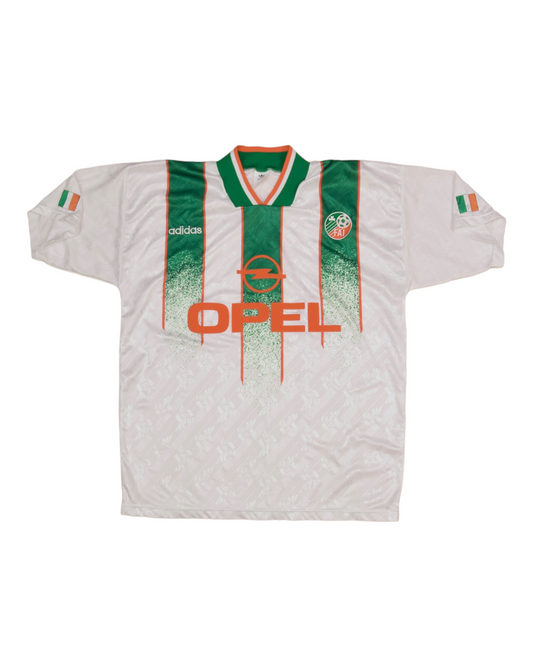 Vintage Ireland Adidas 1994 - 1995 Away Football Shirt White Green Coral Opel FAI Size 40-42'' / L Made in Ireland WORLD CUP USA 1994