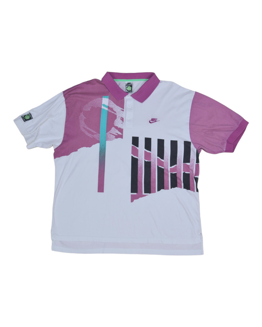 Vintage 90's Nike Challenge Court Polo Shirt Tennis Size XXL Andre Agassi White Pink Green Black