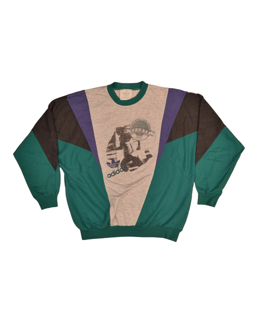 Vintage 90's Adidas World Wide Sports Brand Sweatshirt Crew Neck  Size L  XL Grey Lavender Green