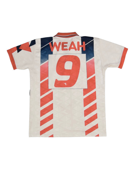 Vintage George Weah Liberia Diadora  1995-1996 Away Football Shirt No 9 White Red Blue Size L
