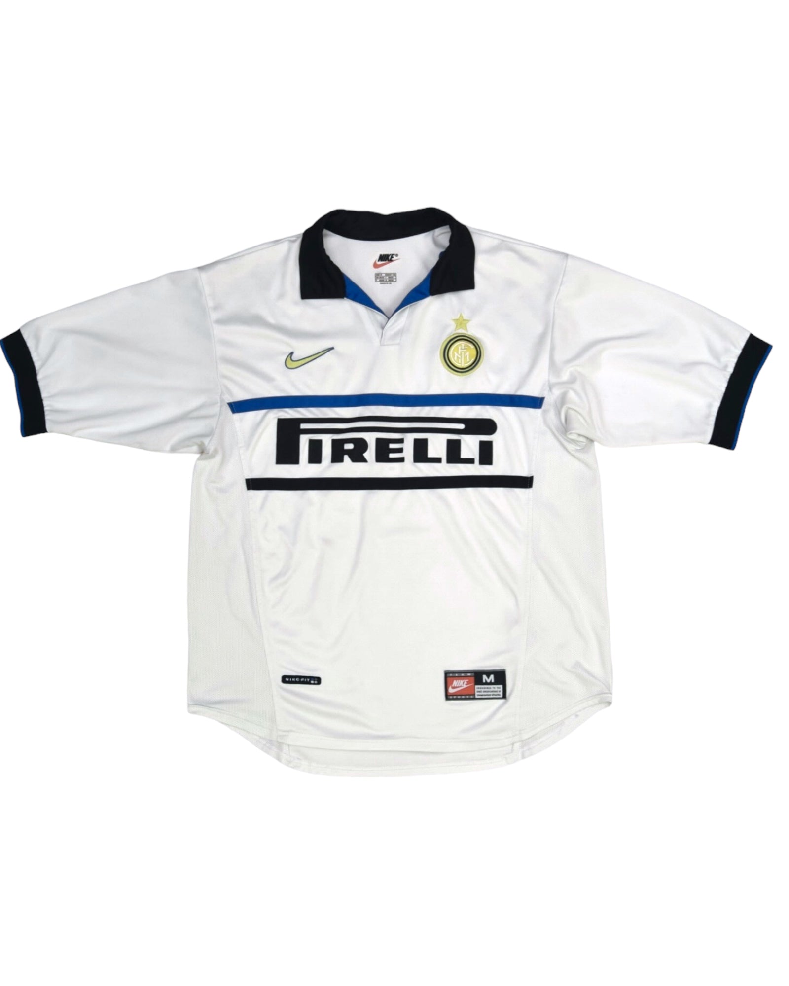 Vintage Inter Milano 1998-1999 Nike Team Away Football Shirt White Size M Pirelli Made in UK Nike Fit