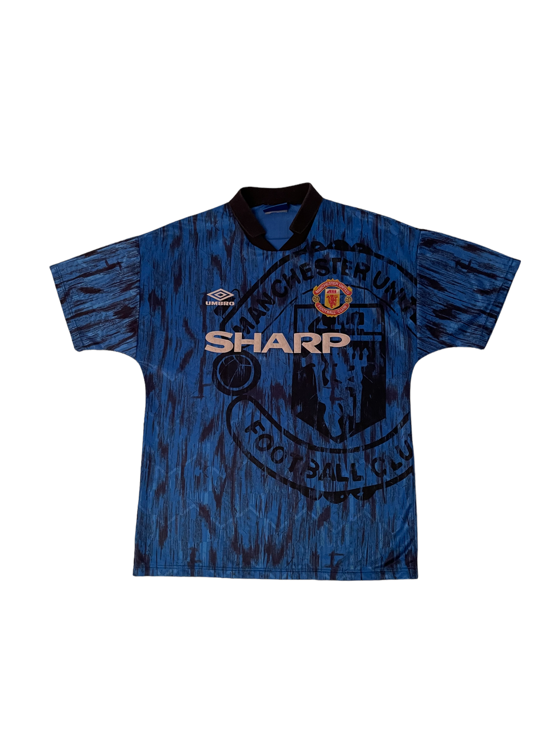 Vintage Manchester United Umbro Away Football Shirt 1992-1993 Blue Size M Sharp