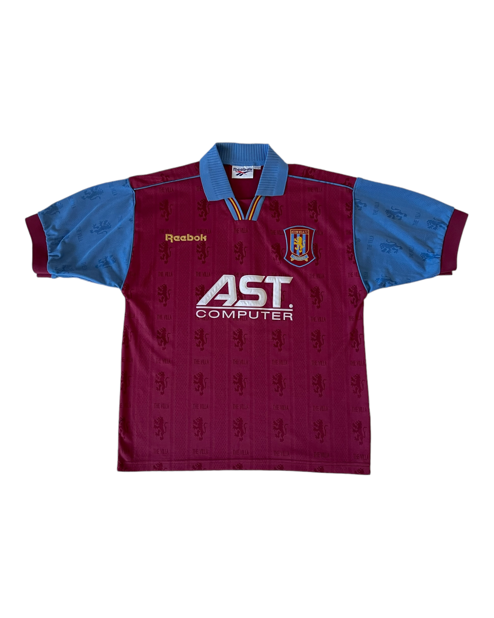 Vintage Aston Villa Reebok 1995-1996 Home Football Shirt Red Blue AST Computer Size M
