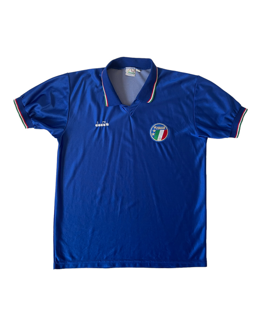 Vintage 1986-1990 Italy Italia Diadora Football Shirt Home Made in Italy Blue Size M