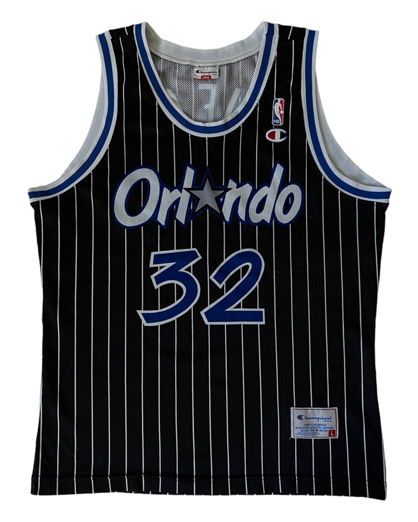 Shaquille O'Neal Orlando Magic Champion 1992-1994 Away Jersey NBA Basketball Black With White Stripes Size L
