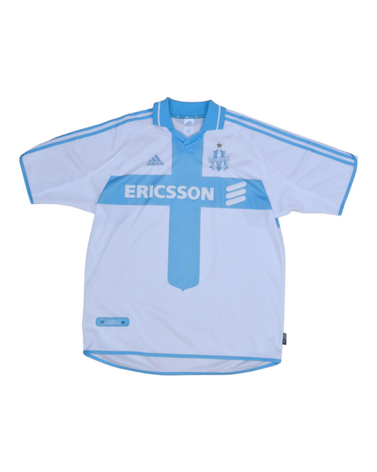 Olimpique Marseille Adidas 2000  2001 2002 Home Football Shirt White Blue Ericsson Size L-XL