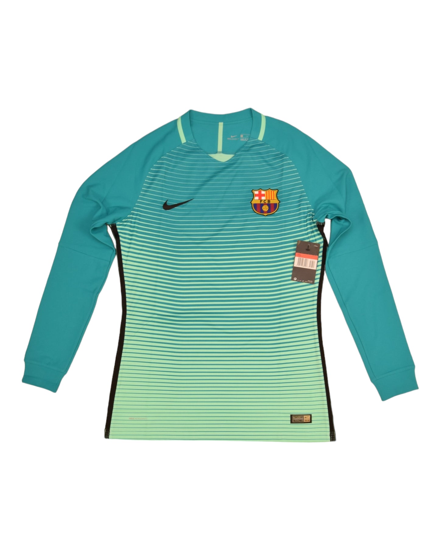 Barcelona Nike Aeroswift 2016 - 2017 Player Issue Away Third Football Shirt Size L Long Sleeves New BNWT Deadstock Unicef Teal Mint Green