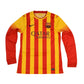 Authentic New Barcelona Nike DRI - FIT Player's Edition / Issue Away 2013-2014 Away Football Shirt Long Sleeve BNWT Deadstock Qatar Airways Unicef Yellow Red Stripes Size L Long Sleeves Dri-Fit