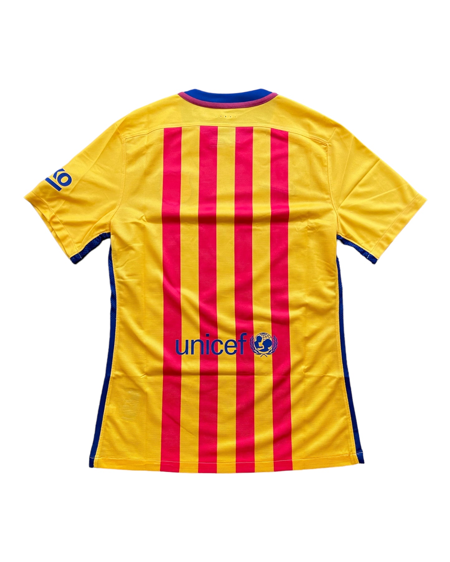 Authentic New FC Barcelona Nike DRI FIT Player's Edition / Issue 2015 - 2016 Away Football Shirt Qatar Airways Unicef Beko BNWT Deadstock Red Blue Size M Golden Yellow