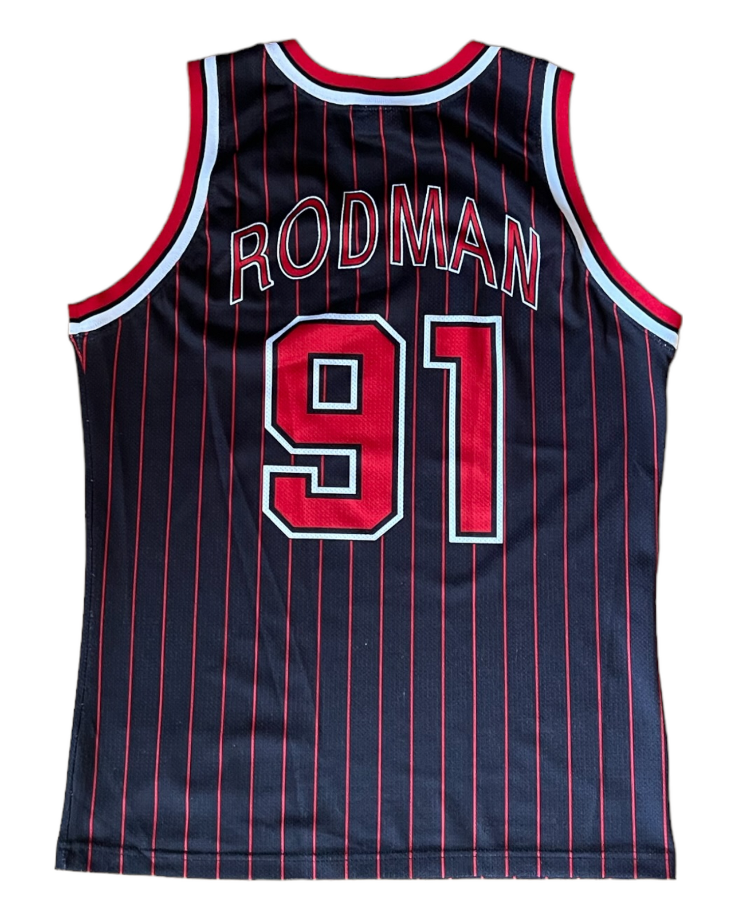 Vintage Chicago Bulls Dennis Rodman Champion 1995-1996 Basketball Away Jersey NBA Black Red Size S-M