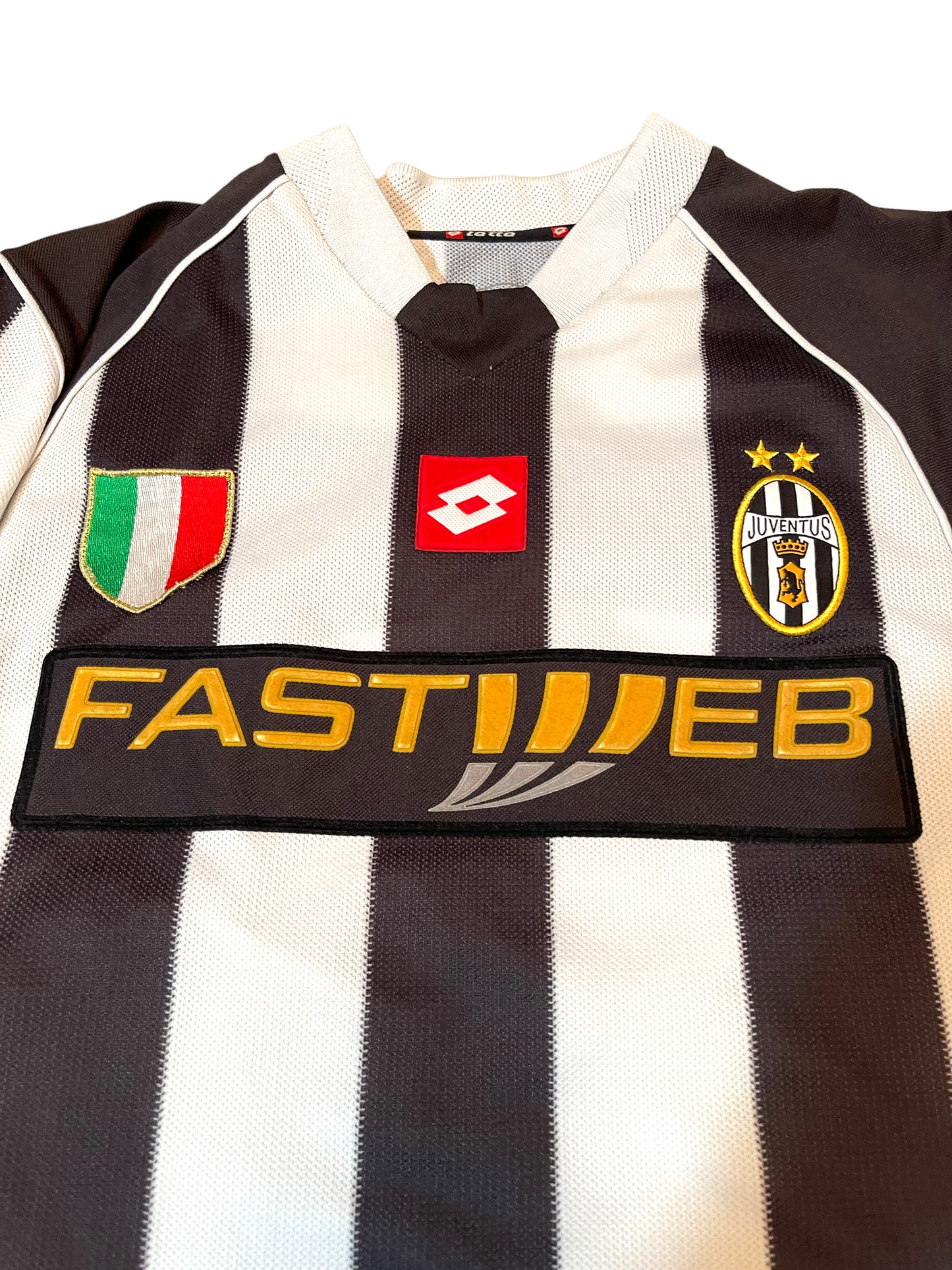 Juventus Lotto 2002-2003 Home Football Shirt Size L White Black FastWeb Rare Long Sleeve